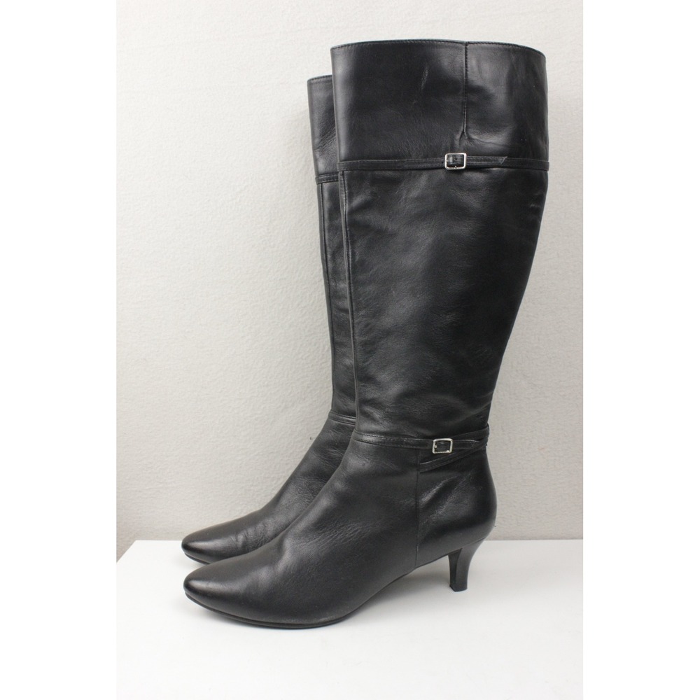 Cole Haan Elinor Dress Boots Womens 7.5B Black Leather Knee High Kitten Heel